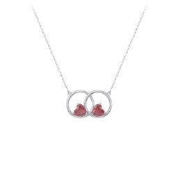 Interlocking Rings Pendant with Heart Gemstones in 925 Sterling Silver with Ruby