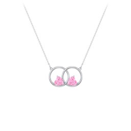Interlocking Rings Pendant with Heart Gemstones in 925 Sterling Silver with Pink Tourmaline