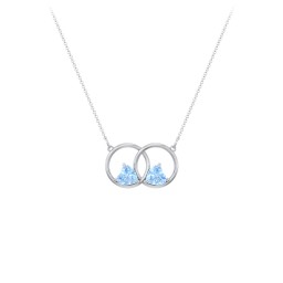 Interlocking Rings Pendant with Heart Gemstones in 925 Sterling Silver with Blue Topaz