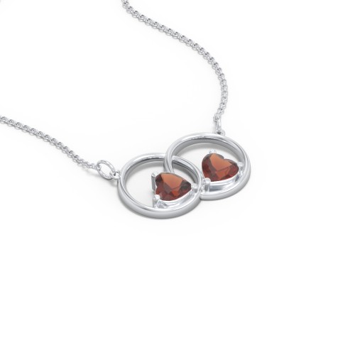 Interlocking Rings Pendant with Heart Gemstones – Sterling Silver with Garnet