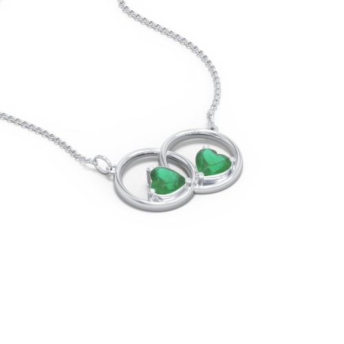 Interlocking Rings Pendant with Heart Gemstones – Sterling Silver with Emerald