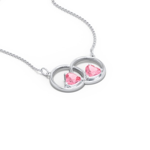 Interlocking Rings Pendant with Heart Gemstones – Sterling Silver with Pink Tourmaline