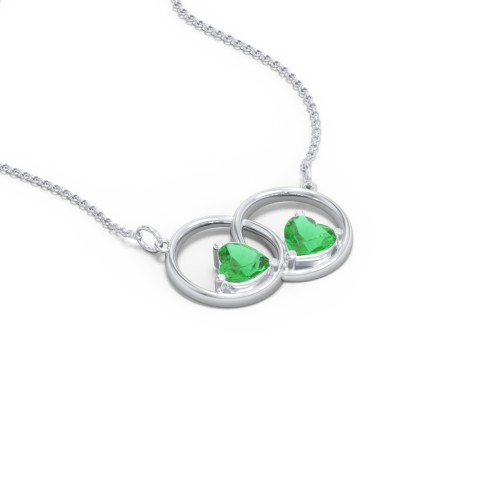 Interlocking Rings Pendant with Heart Gemstones – Sterling Silver with Emerald