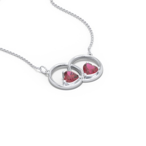 Interlocking Rings Pendant with Heart Gemstones – Sterling Silver with Ruby