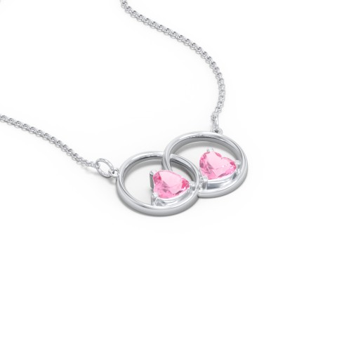 Interlocking Rings Pendant with Heart Gemstones – Sterling Silver with Pink Tourmaline