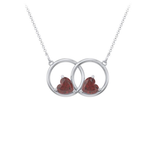 Interlocking Rings Pendant with Heart Gemstones – Sterling Silver with Garnet