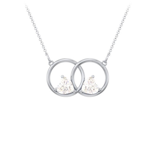 Interlocking Rings Pendant with Heart Gemstones – Sterling Silver with Cubic Zirconia
