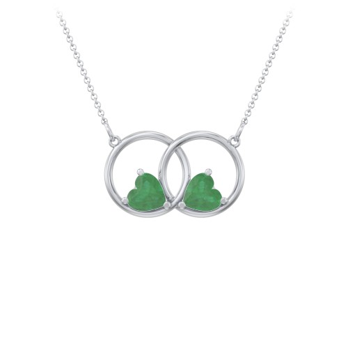 Interlocking Rings Pendant with Heart Gemstones – Sterling Silver with Emerald