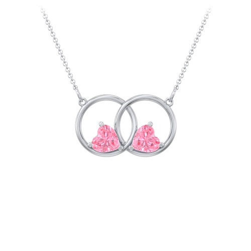 Interlocking Rings Pendant with Heart Gemstones – Sterling Silver with Pink Tourmaline