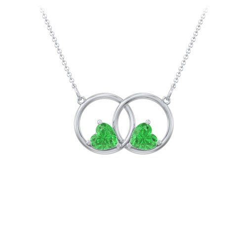 Interlocking Rings Pendant with Heart Gemstones – Sterling Silver with Emerald
