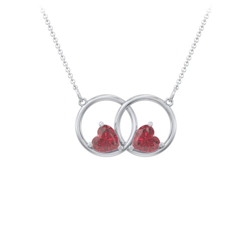Interlocking Rings Pendant with Heart Gemstones – Sterling Silver with Ruby