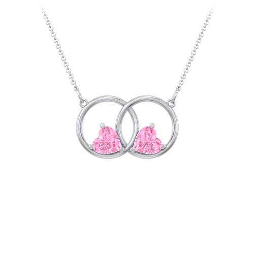 Interlocking Rings Pendant with Heart Gemstones – Sterling Silver with Pink Tourmaline