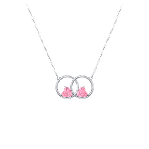 Interlocking Rings Pendant with Heart Gemstones – Sterling Silver with Pink Tourmaline