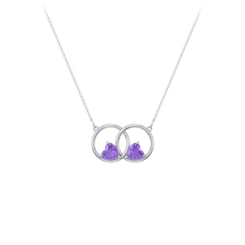 Interlocking Rings Pendant with Heart Gemstones – Sterling Silver with Amethyst