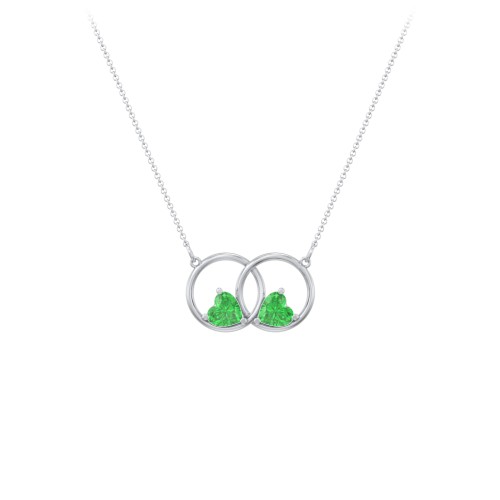 Interlocking Rings Pendant with Heart Gemstones – Sterling Silver with Emerald