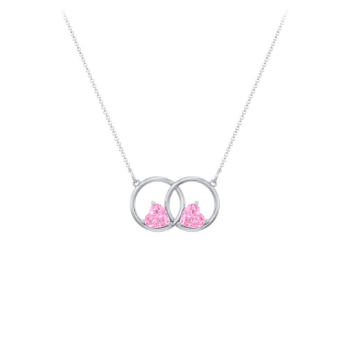 Interlocking Rings Pendant with Heart Gemstones – Sterling Silver with Pink Tourmaline
