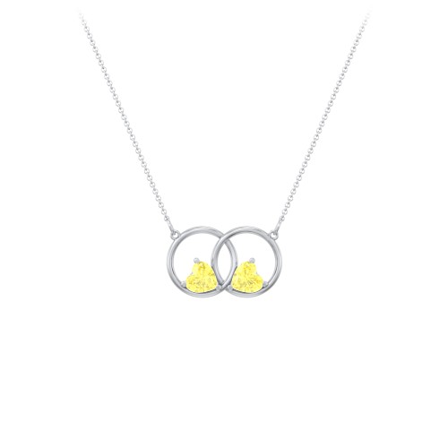 Interlocking Rings Pendant with Heart Gemstones – Sterling Silver with Citrine