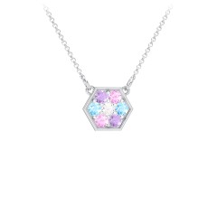 Hexagon Family Birthstone Necklace – Sterling Silver with Amethyst, Pink Tourmaline, Blue Topaz, and Cubic Zirconia