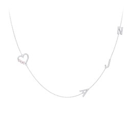 Satellite 3-Stone Heart and Initials Necklace in 925 Sterling Silver with Pink Tourmaline