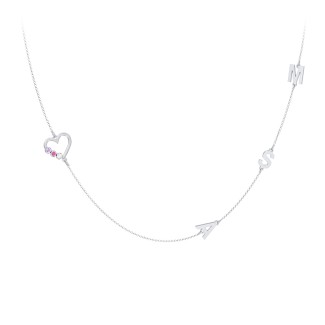Satellite 3-Stone Heart and Initials Necklace