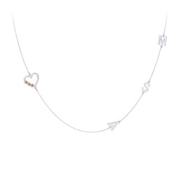 Satellite 3-Stone Heart and Initials Necklace in 925 Sterling Silver with Garnet