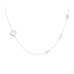Satellite 3-Stone Heart and Initials Necklace in 925 Sterling Silver with Amethyst