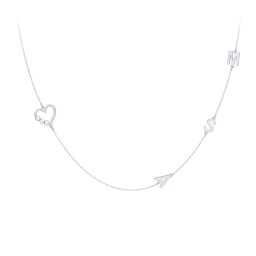 Satellite 3-Stone Heart and Initials Necklace in 925 Sterling Silver with Diamond