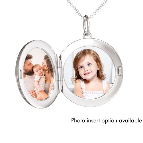 Engravable Round Photo Locket Necklace – Sterling Silver