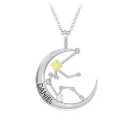 Engravable Aquarius Constellation Necklace With Gemstone