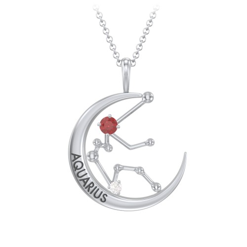 Engravable Aquarius Constellation Necklace With Gemstone
