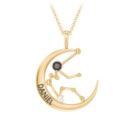 Engravable Aquarius Constellation Necklace With Gemstone in 18K Gold Plated Silver with Smokey Quartz and White Premium Zirconia