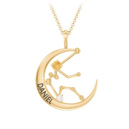 Engravable Aquarius Constellation Necklace With Gemstone in 18K Gold Plated Silver with Citrine and White Premium Zirconia