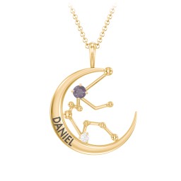 Engravable Aquarius Constellation Necklace With Gemstone in 18K Gold Plated Silver with Alexandrite and White Premium Zirconia