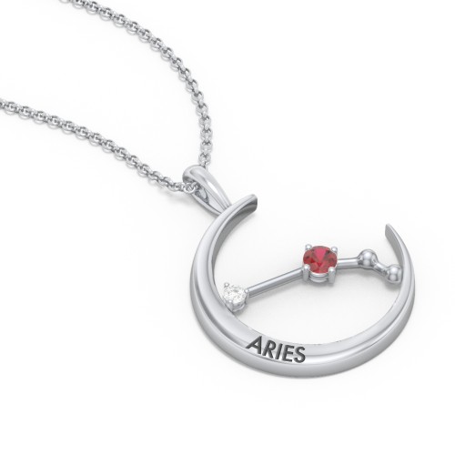 Engravable Aries Constellation Necklace With Gemstone