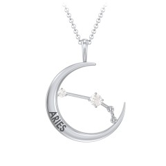 Engravable Aries Constellation Necklace With Gemstone – 18K Gold Plated Silver with Cubic Zirconia and White Premium Zirconia