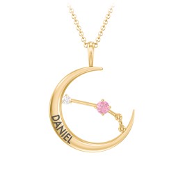 Engravable Aries Constellation Necklace With Gemstone in 18K Gold Plated Silver with Pink Tourmaline and White Premium Zirconia
