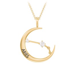Engravable Aries Constellation Necklace With Gemstone in 18K Gold Plated Silver with Cubic Zirconia and White Premium Zirconia