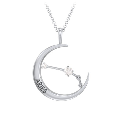 Engravable Aries Constellation Necklace With Gemstone – Sterling Silver with Cubic Zirconia and White Premium Zirconia