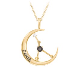 Engravable Cancer Constellation Necklace With Gemstone in 18K Gold Plated Silver with Smokey Quartz and White Premium Zirconia