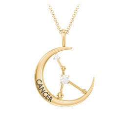 Engravable Cancer Constellation Necklace With Gemstone in 18K Gold Plated Silver with Diamond