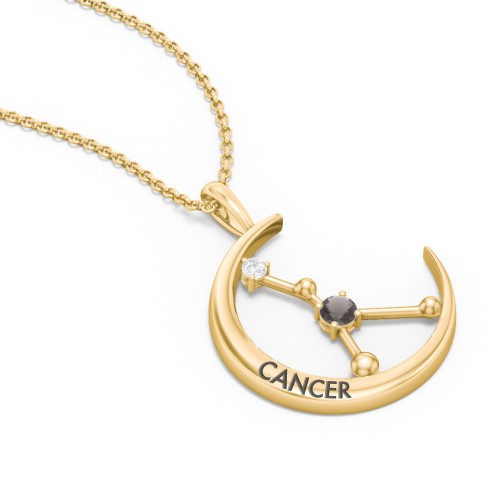 Engravable Cancer Constellation Necklace With Gemstone – 18K Gold Plated Silver with Smokey Quartz and White Premium Zirconia
