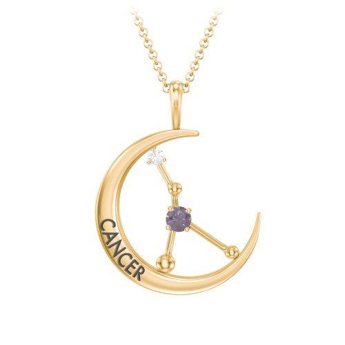 Engravable Cancer Constellation Necklace With Gemstone – 18K Gold Plated Silver with Alexandrite and White Premium Zirconia