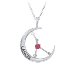 Engravable Cancer Constellation Necklace With Gemstone – Sterling Silver with Ruby and White Premium Zirconia