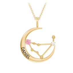 Engravable Capricorn Constellation Necklace With Gemstone in 18K Gold Plated Silver with Pink Tourmaline and White Premium Zirconia