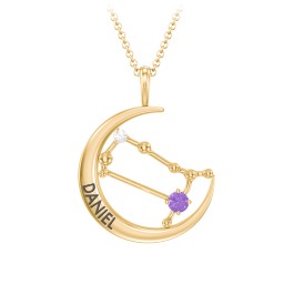 Engravable Gemini Constellation Necklace With Gemstone in 18K Gold Plated Silver with Amethyst and White Premium Zirconia