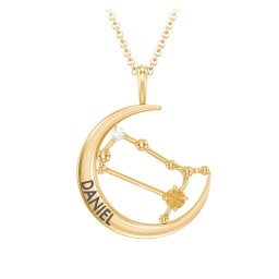 Engravable Gemini Constellation Necklace With Gemstone in 18K Gold Plated Silver with Citrine and White Premium Zirconia