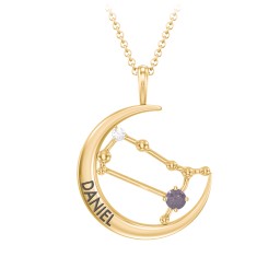 Engravable Gemini Constellation Necklace With Gemstone in 18K Gold Plated Silver with Alexandrite and White Premium Zirconia