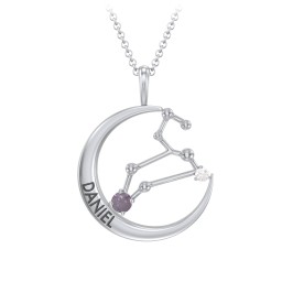 Engravable Leo Constellation Necklace With Gemstone