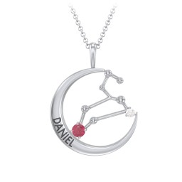 Engravable Leo Constellation Necklace With Gemstone