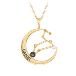 Engravable Leo Constellation Necklace With Gemstone in 18K Gold Plated Silver with Smokey Quartz and White Premium Zirconia